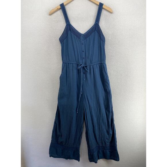 Lucky Brand Pants - LUCKY BRAND Jumpsuit XS Indigo Striped Culotte V Neck Tie-Waist Cropped Blue
